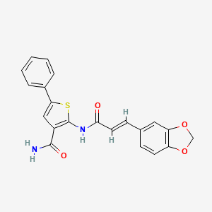 molecular formula C21H16N2O4S B3405187 (E)-2-(3-(benzo[d][1,3]dioxol-5-yl)acrylamido)-5-phenylthiophene-3-carboxamide CAS No. 1286744-34-0
