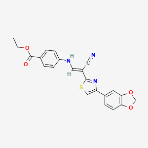 molecular formula C22H17N3O4S B3405220 (E)-ethyl 4-((2-(4-(benzo[d][1,3]dioxol-5-yl)thiazol-2-yl)-2-cyanovinyl)amino)benzoate CAS No. 1321767-34-3