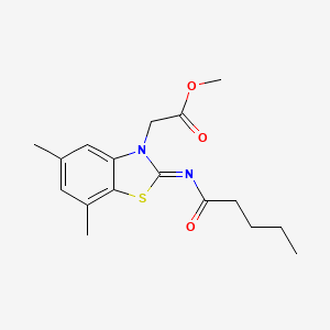 (Z)-methyl 2-(5,7-dimethyl-2-(pentanoylimino)benzo[d]thiazol-3(2H)-yl)acetate