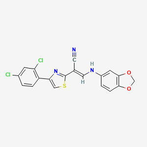 molecular formula C19H11Cl2N3O2S B3405234 (E)-3-(benzo[d][1,3]dioxol-5-ylamino)-2-(4-(2,4-dichlorophenyl)thiazol-2-yl)acrylonitrile CAS No. 1321796-67-1