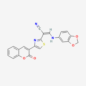 molecular formula C22H13N3O4S B3405241 (Z)-3-(benzo[d][1,3]dioxol-5-ylamino)-2-(4-(2-oxo-2H-chromen-3-yl)thiazol-2-yl)acrylonitrile CAS No. 1321857-40-2