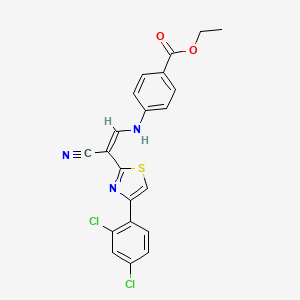 molecular formula C21H15Cl2N3O2S B3405256 (Z)-ethyl 4-((2-cyano-2-(4-(2,4-dichlorophenyl)thiazol-2-yl)vinyl)amino)benzoate CAS No. 1322255-32-2
