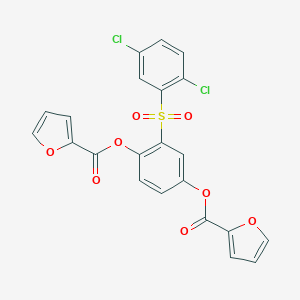 molecular formula C22H12Cl2O8S B340526 2-[(2,5-Dichlorophenyl)sulfonyl]-4-(2-furoyloxy)phenyl 2-furoate 