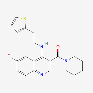 molecular formula C21H22FN3OS B3405292 (6-Fluoro-4-((2-(thiophen-2-yl)ethyl)amino)quinolin-3-yl)(piperidin-1-yl)methanone CAS No. 1326845-28-6