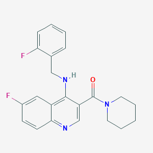 molecular formula C22H21F2N3O B3405296 (6-Fluoro-4-((2-fluorobenzyl)amino)quinolin-3-yl)(piperidin-1-yl)methanone CAS No. 1326878-57-2