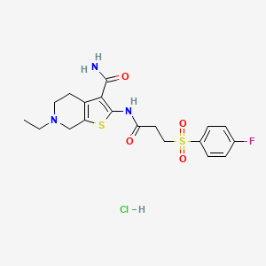molecular formula C19H23ClFN3O4S2 B3405323 6-Ethyl-2-(3-((4-fluorophenyl)sulfonyl)propanamido)-4,5,6,7-tetrahydrothieno[2,3-c]pyridine-3-carboxamide hydrochloride CAS No. 1330127-23-5