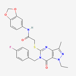 molecular formula C24H22FN5O4S B3405456 N-(2H-1,3-benzodioxol-5-yl)-2-({1-ethyl-6-[(4-fluorophenyl)methyl]-3-methyl-7-oxo-1H,6H,7H-pyrazolo[4,3-d]pyrimidin-5-yl}sulfanyl)acetamide CAS No. 1358234-57-7