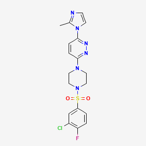 molecular formula C18H18ClFN6O2S B3405540 3-(4-((3-chloro-4-fluorophenyl)sulfonyl)piperazin-1-yl)-6-(2-methyl-1H-imidazol-1-yl)pyridazine CAS No. 1396579-32-0