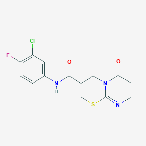 molecular formula C14H11ClFN3O2S B3405547 N-(3-chloro-4-fluorophenyl)-6-oxo-2,3,4,6-tetrahydropyrimido[2,1-b][1,3]thiazine-3-carboxamide CAS No. 1396635-20-3