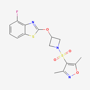 molecular formula C15H14FN3O4S2 B3405583 4-((3-((4-Fluorobenzo[d]thiazol-2-yl)oxy)azetidin-1-yl)sulfonyl)-3,5-dimethylisoxazole CAS No. 1396772-39-6