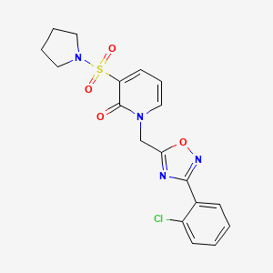 molecular formula C18H17ClN4O4S B3405620 1-((3-(2-chlorophenyl)-1,2,4-oxadiazol-5-yl)methyl)-3-(pyrrolidin-1-ylsulfonyl)pyridin-2(1H)-one CAS No. 1396862-96-6