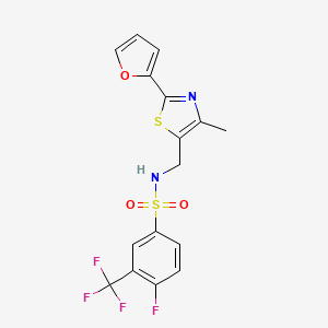 molecular formula C16H12F4N2O3S2 B3405731 4-fluoro-N-((2-(furan-2-yl)-4-methylthiazol-5-yl)methyl)-3-(trifluoromethyl)benzenesulfonamide CAS No. 1421490-29-0