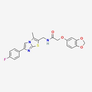 molecular formula C22H18FN3O4S B3405743 2-(benzo[d][1,3]dioxol-5-yloxy)-N-((6-(4-fluorophenyl)-3-methylimidazo[2,1-b]thiazol-2-yl)methyl)acetamide CAS No. 1421522-56-6