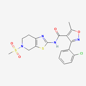 molecular formula C18H17ClN4O4S2 B3405752 3-(2-chlorophenyl)-5-methyl-N-(5-(methylsulfonyl)-4,5,6,7-tetrahydrothiazolo[5,4-c]pyridin-2-yl)isoxazole-4-carboxamide CAS No. 1421528-73-5