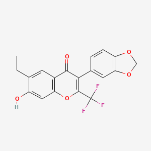 molecular formula C19H13F3O5 B3405911 3-(2H-1,3-benzodioxol-5-yl)-6-ethyl-7-hydroxy-2-(trifluoromethyl)-4H-chromen-4-one CAS No. 170511-49-6