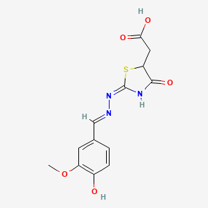 molecular formula C13H13N3O5S B3406078 2-((E)-2-((E)-(4-hydroxy-3-methoxybenzylidene)hydrazono)-4-oxothiazolidin-5-yl)acetic acid CAS No. 21938-67-0