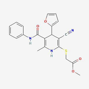 molecular formula C21H19N3O4S B3406088 Methyl 2-{[3-cyano-4-(furan-2-YL)-6-methyl-5-(phenylcarbamoyl)-1,4-dihydropyridin-2-YL]sulfanyl}acetate CAS No. 223110-41-6
