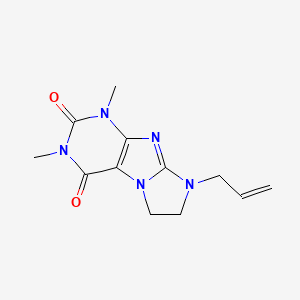molecular formula C12H15N5O2 B3406283 1H-Imidazo(2,1-f)purine-2,4(3H,6H)-dione, 7,8-dihydro-8-allyl-1,3-dimethyl-(8CI) CAS No. 28557-25-7