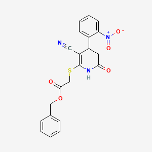 molecular formula C21H17N3O5S B3406551 Benzyl {[3-cyano-6-hydroxy-4-(2-nitrophenyl)-4,5-dihydropyridin-2-yl]sulfanyl}acetate CAS No. 332046-01-2