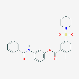3-(Benzoylamino)phenyl 2-methyl-5-(1-piperidinylsulfonyl)benzoate
