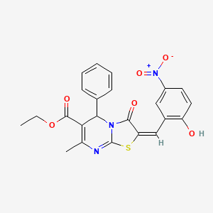 molecular formula C23H19N3O6S B3406623 (E)-ethyl 2-(2-hydroxy-5-nitrobenzylidene)-7-methyl-3-oxo-5-phenyl-3,5-dihydro-2H-thiazolo[3,2-a]pyrimidine-6-carboxylate CAS No. 357440-53-0