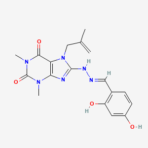 molecular formula C18H20N6O4 B3406627 (E)-8-(2-(2,4-dihydroxybenzylidene)hydrazinyl)-1,3-dimethyl-7-(2-methylallyl)-1H-purine-2,6(3H,7H)-dione CAS No. 361173-32-2