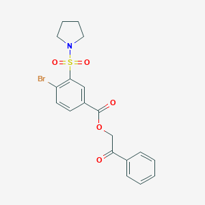 molecular formula C19H18BrNO5S B340664 2-Oxo-2-phenylethyl 4-bromo-3-(1-pyrrolidinylsulfonyl)benzoate 