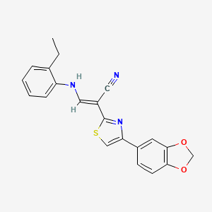 molecular formula C21H17N3O2S B3406650 (E)-2-(4-(benzo[d][1,3]dioxol-5-yl)thiazol-2-yl)-3-((2-ethylphenyl)amino)acrylonitrile CAS No. 371953-12-7