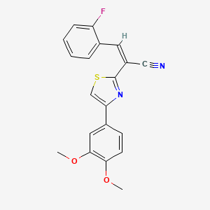 molecular formula C20H15FN2O2S B3406673 (Z)-2-(4-(3,4-dimethoxyphenyl)thiazol-2-yl)-3-(2-fluorophenyl)acrylonitrile CAS No. 373376-19-3
