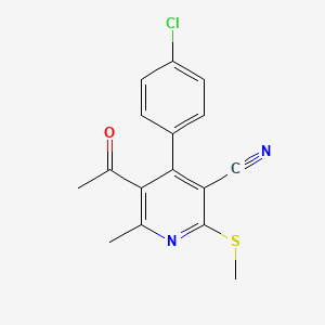molecular formula C16H13ClN2OS B3406684 5-Acetyl-4-(4-chlorophenyl)-6-methyl-2-(methylsulfanyl)pyridine-3-carbonitrile CAS No. 374770-58-8