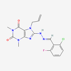 molecular formula C17H16ClFN6O2 B3406709 (E)-7-allyl-8-(2-(2-chloro-6-fluorobenzylidene)hydrazinyl)-1,3-dimethyl-1H-purine-2,6(3H,7H)-dione CAS No. 378204-48-9