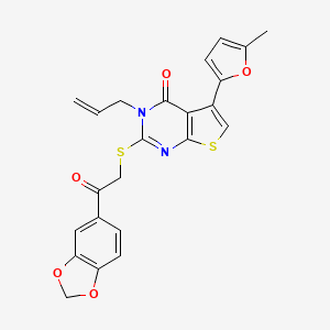 molecular formula C23H18N2O5S2 B3406712 2-{[2-(2H-1,3-benzodioxol-5-yl)-2-oxoethyl]sulfanyl}-5-(5-methylfuran-2-yl)-3-(prop-2-en-1-yl)-3H,4H-thieno[2,3-d]pyrimidin-4-one CAS No. 379236-62-1