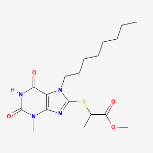molecular formula C18H28N4O4S B3406750 methyl 2-[(6-hydroxy-3-methyl-7-octyl-2-oxo-3,7-dihydro-2H-purin-8-yl)sulfanyl]propanoate CAS No. 384372-75-2