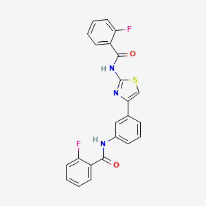 molecular formula C23H15F2N3O2S B3406769 2-fluoro-N-(4-(3-(2-fluorobenzamido)phenyl)thiazol-2-yl)benzamide CAS No. 391222-73-4