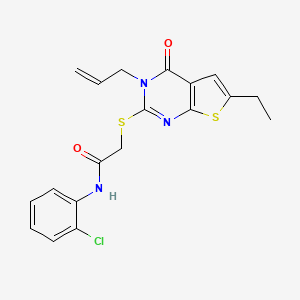 molecular formula C19H18ClN3O2S2 B3406844 2-((3-allyl-6-ethyl-4-oxo-3,4-dihydrothieno[2,3-d]pyrimidin-2-yl)thio)-N-(2-chlorophenyl)acetamide CAS No. 421577-98-2