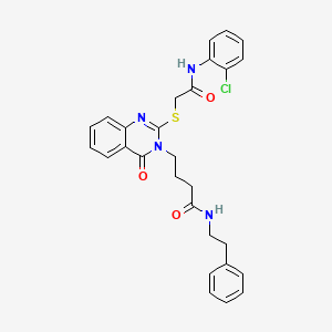 molecular formula C28H27ClN4O3S B3406852 4-(2-((2-((2-chlorophenyl)amino)-2-oxoethyl)thio)-4-oxoquinazolin-3(4H)-yl)-N-phenethylbutanamide CAS No. 422283-22-5