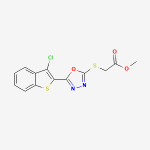 molecular formula C13H9ClN2O3S2 B3406895 Methyl 2-((5-(3-chlorobenzo[b]thiophen-2-yl)-1,3,4-oxadiazol-2-yl)thio)acetate CAS No. 433694-47-4