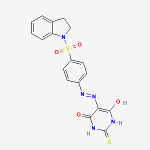 molecular formula C18H15N5O4S2 B3406923 5-(2-(4-(indolin-1-ylsulfonyl)phenyl)hydrazono)-2-thioxodihydropyrimidine-4,6(1H,5H)-dione CAS No. 443637-01-2