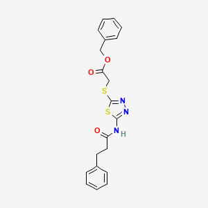 molecular formula C20H19N3O3S2 B3407011 Benzyl 2-((5-(3-phenylpropanamido)-1,3,4-thiadiazol-2-yl)thio)acetate CAS No. 476466-05-4