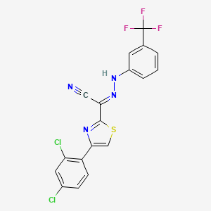 (E)-4-(2,4-dichlorophenyl)-N'-(3-(trifluoromethyl)phenyl)thiazole-2-carbohydrazonoyl cyanide