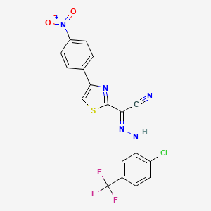 molecular formula C18H9ClF3N5O2S B3407047 (E)-N-[2-chloro-5-(trifluoromethyl)phenyl]-4-(4-nitrophenyl)-1,3-thiazole-2-carbohydrazonoyl cyanide CAS No. 477286-97-8