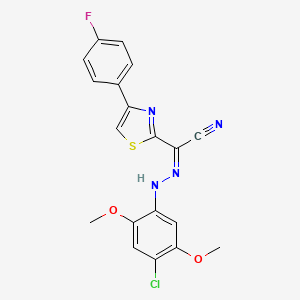 molecular formula C19H14ClFN4O2S B3407055 (Z)-N'-(4-chloro-2,5-dimethoxyphenyl)-4-(4-fluorophenyl)thiazole-2-carbohydrazonoyl cyanide CAS No. 477287-87-9