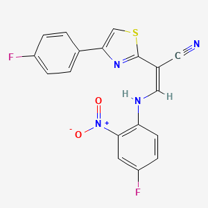 molecular formula C18H10F2N4O2S B3407066 (Z)-3-((4-fluoro-2-nitrophenyl)amino)-2-(4-(4-fluorophenyl)thiazol-2-yl)acrylonitrile CAS No. 477298-23-0