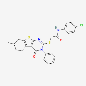 molecular formula C25H22ClN3O2S2 B3407095 N-(4-chlorophenyl)-2-[(7-methyl-4-oxo-3-phenyl-3,4,5,6,7,8-hexahydro[1]benzothieno[2,3-d]pyrimidin-2-yl)sulfanyl]acetamide CAS No. 496026-31-4
