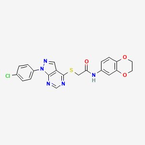 molecular formula C21H16ClN5O3S B3407211 2-{[1-(4-chlorophenyl)-1H-pyrazolo[3,4-d]pyrimidin-4-yl]sulfanyl}-N-(2,3-dihydro-1,4-benzodioxin-6-yl)acetamide CAS No. 573929-93-8