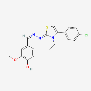 molecular formula C19H18ClN3O2S B3407299 4-((Z)-((Z)-(4-(4-chlorophenyl)-3-ethylthiazol-2(3H)-ylidene)hydrazono)methyl)-2-methoxyphenol CAS No. 620543-51-3