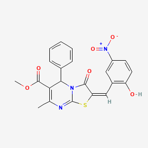 molecular formula C22H17N3O6S B3407407 (E)-methyl 2-(2-hydroxy-5-nitrobenzylidene)-7-methyl-3-oxo-5-phenyl-3,5-dihydro-2H-thiazolo[3,2-a]pyrimidine-6-carboxylate CAS No. 627038-39-5