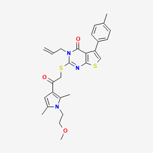 molecular formula C27H29N3O3S2 B3407517 3-allyl-2-((2-(1-(2-methoxyethyl)-2,5-dimethyl-1H-pyrrol-3-yl)-2-oxoethyl)thio)-5-(p-tolyl)thieno[2,3-d]pyrimidin-4(3H)-one CAS No. 683780-30-5