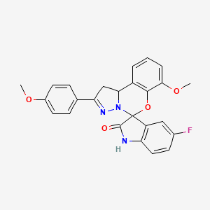 B3407639 5'-Fluoro-7-methoxy-2-(4-methoxyphenyl)-1,10b-dihydrospiro[benzo[e]pyrazolo[1,5-c][1,3]oxazine-5,3'-indolin]-2'-one CAS No. 786673-70-9