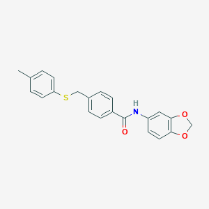 molecular formula C22H19NO3S B340764 N-(1,3-benzodioxol-5-yl)-4-{[(4-methylphenyl)sulfanyl]methyl}benzamide 